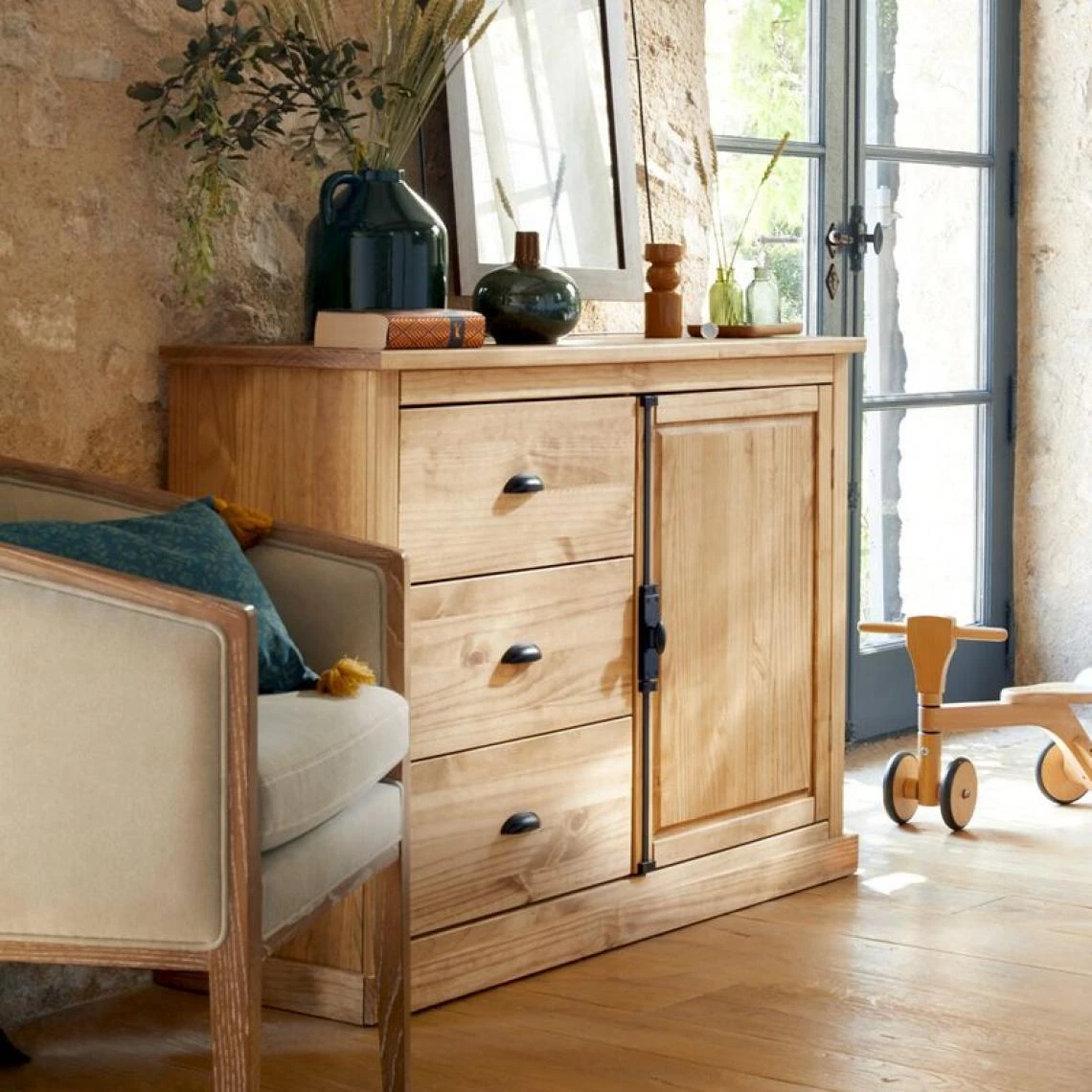 Zandiara Rangement 1 Porte 3 Tiroirs EDISON Pin Massif 2 Zandiara Rangement 1 Porte 3 Tiroirs EDISON Pin Massif – Image 2