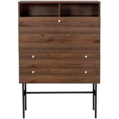 SANS MARQUE Secrétaire 1 Porte Battante 2 Tiroirs - Bois Et Métal - L 90 X P 35 ...