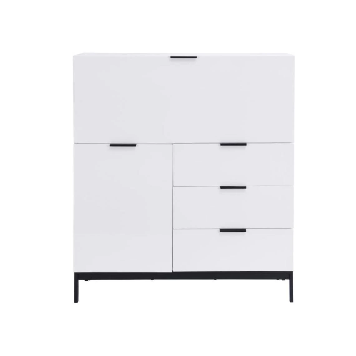 Vente-unique Secrétaire Avec 2 Porte Et 3 Tiroirs - MDF Et Métal - Blanc Laqué -... 2 Vente-unique Secrétaire Avec 2 Porte Et 3 Tiroirs - MDF Et Métal - Blanc Laqué -... – Image 2