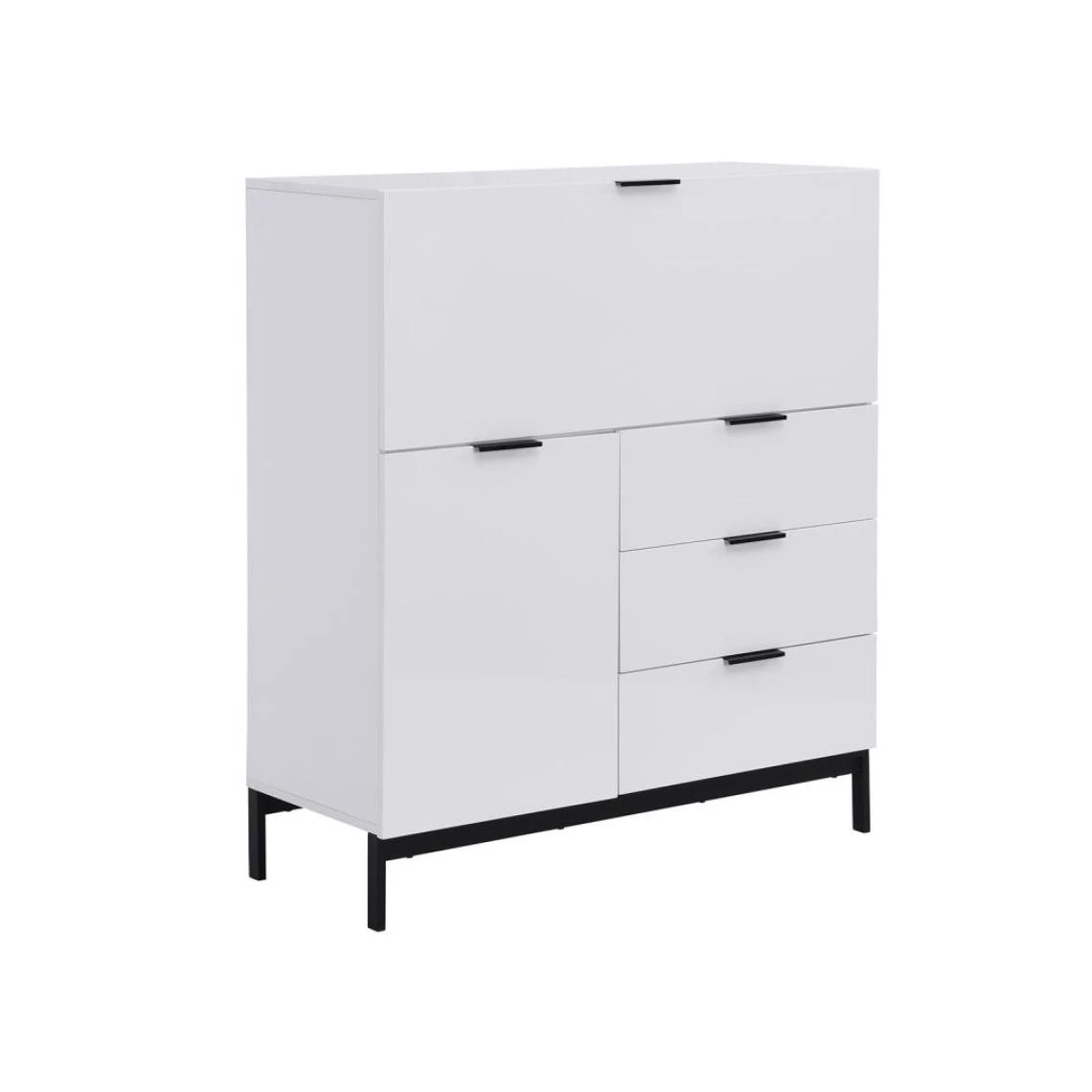 Vente-unique Secrétaire Avec 2 Porte Et 3 Tiroirs - MDF Et Métal - Blanc Laqué -... 3 Vente-unique Secrétaire Avec 2 Porte Et 3 Tiroirs - MDF Et Métal - Blanc Laqué -... – Image 3