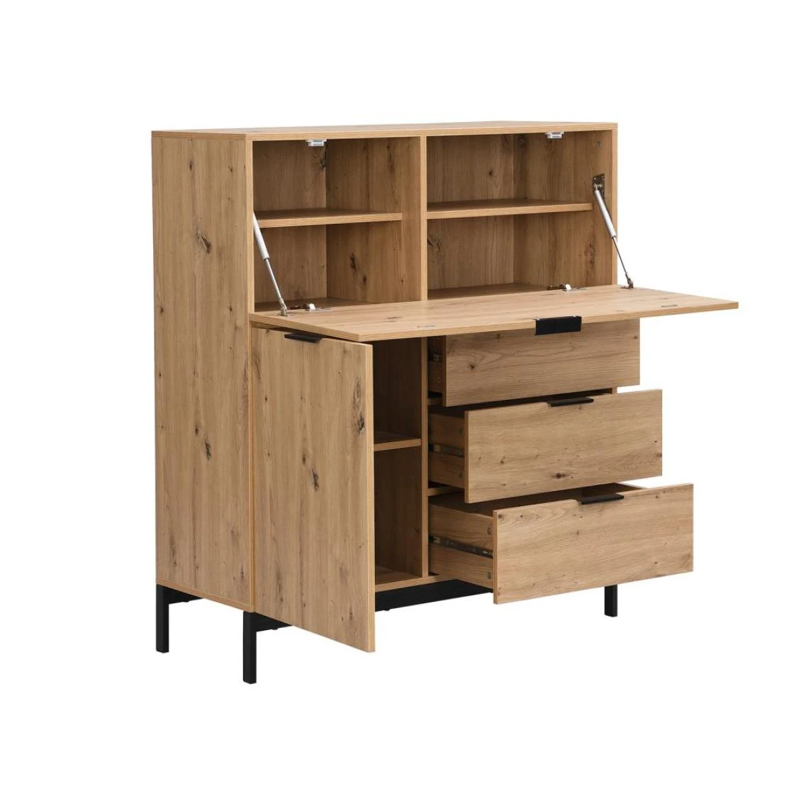 Vente-unique Secrétaire Avec 2 Porte Et 3 Tiroirs - MDF Et Métal - Coloris : Natu... 5 Vente-unique Secrétaire Avec 2 Porte Et 3 Tiroirs - MDF Et Métal - Coloris : Natu... – Image 5