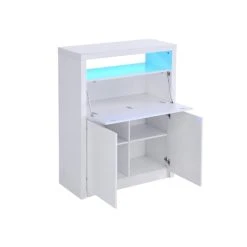 Vente-unique Secrétaire Avec 2 Portes - Avec LEDs - MDF - Blanc Lacqué - MELIONA -Magasin Dépôt Privé secretaire avec 2 portes avec leds mdf blanc lacque meliona 13758696 38007772 1140x1140