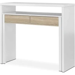 Pegane Table Console Extensible Convertible En Bureau Coloris Blanc Et Chêne...