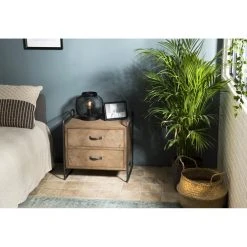 MACABANE Table De Chevet 2 Tiroirs En Sapin Et Pieds Métal - ELYNA -Magasin Dépôt Privé table de chevet 2 tiroirs en sapin et pieds metal elyna design 1235771 2 1140x1140