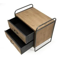 MACABANE Table De Chevet 2 Tiroirs En Sapin Et Pieds Métal - ELYNA -Magasin Dépôt Privé table de chevet 2 tiroirs en sapin et pieds metal elyna design 1235771 3 1140x1140