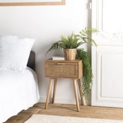 MACABANE Table De Chevet Couleur Naturel 1 Tiroir Cannage - RODRIGUE -Magasin Dépôt Privé table de chevet couleur naturel 1 tiroir cannage rodrigue design 1235739 3 1140x1140