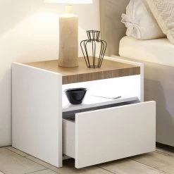 NOUVOMEUBLE Table De Chevet LED Blanc Et Couleur Bois DEBORAH (lot De 2) 6 NOUVOMEUBLE Table De Chevet LED Blanc Et Couleur Bois DEBORAH (lot De 2) -Magasin Dépôt Privé table de chevet led blanc et couleur bois deborah lot de 2 10563750 27452254 1140x1140