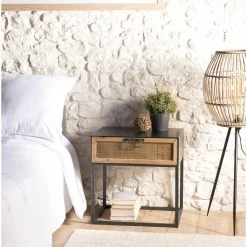 MACABANE Table De Chevet Métal 1 Tiroir Cannage - DORINA -Magasin Dépôt Privé table de chevet metal 1 tiroir cannage dorina design 1235811 2 1140x1140