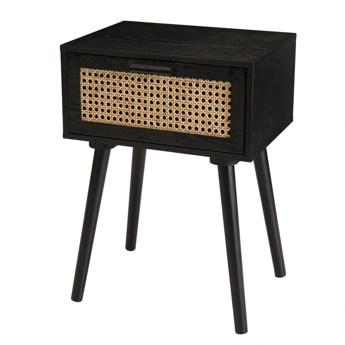 MACABANE Table De Chevet Noir 1 Tiroir Cannage - MIGUEL 2 MACABANE Table De Chevet Noir 1 Tiroir Cannage - MIGUEL – Image 2
