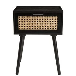 MACABANE Table De Chevet Noir 1 Tiroir Cannage - MIGUEL
