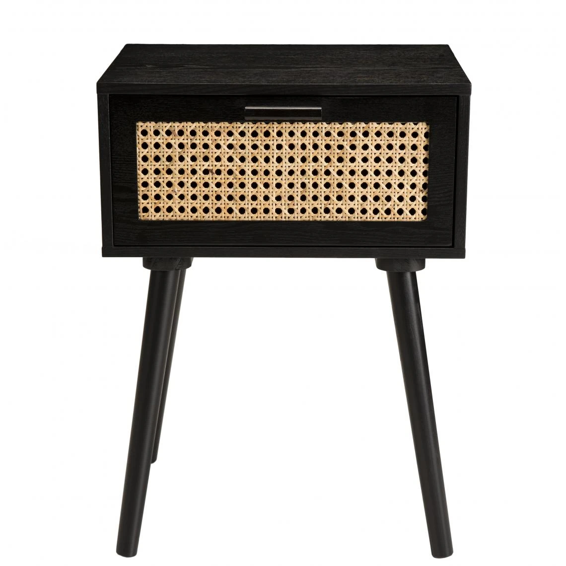 MACABANE Table De Chevet Noir 1 Tiroir Cannage - MIGUEL 1 MACABANE Table De Chevet Noir 1 Tiroir Cannage - MIGUEL