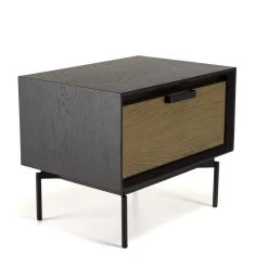 MACABANE Table De Chevet Noire 1 Tiroir Marron Foncé Pieds Métal Noir ALMA -Magasin Dépôt Privé table de chevet noire 1 tiroir marron fonce pieds metal noir alma 835007 6 1140x1140