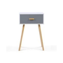 Idmarket Lot De 2 Tables De Chevet Blanches Et Grises Scandinaves En Bois -Magasin Dépôt Privé table de chevet scandinave x2 tiroir gris 1