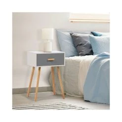 Idmarket Lot De 2 Tables De Chevet Blanches Et Grises Scandinaves En Bois -Magasin Dépôt Privé table de chevet scandinave x2 tiroir gris 2