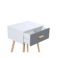 Idmarket Lot De 2 Tables De Chevet Blanches Et Grises Scandinaves En Bois -Magasin Dépôt Privé table de chevet scandinave x2 tiroir gris 3