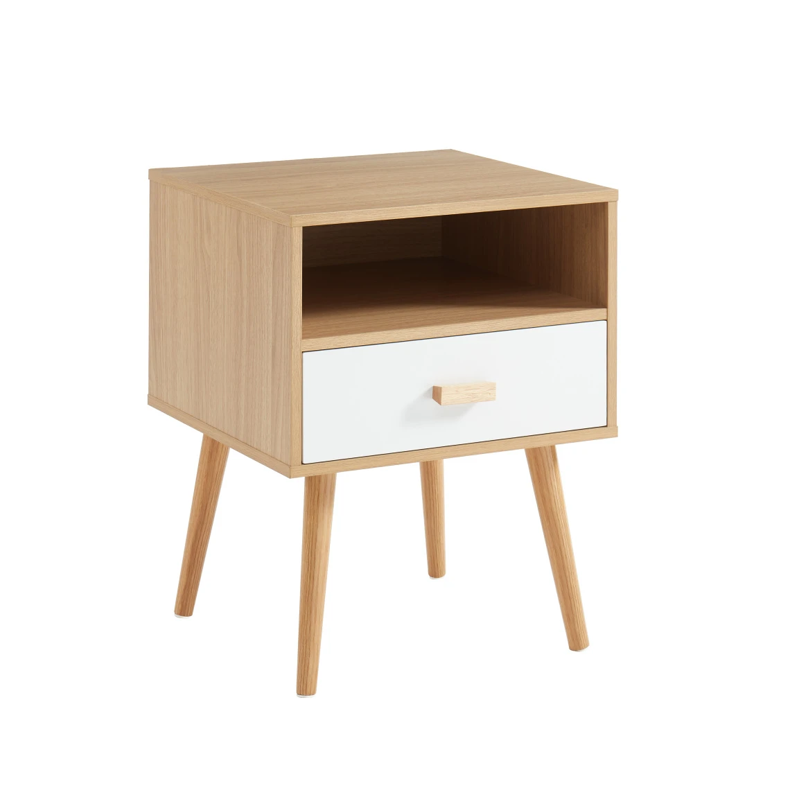 Baita Table De Chevet ULOS Décor Bois Et Blanc 1 Tiroir 1 Niche - L40cm 2 Baita Table De Chevet ULOS Décor Bois Et Blanc 1 Tiroir 1 Niche - L40cm – Image 2