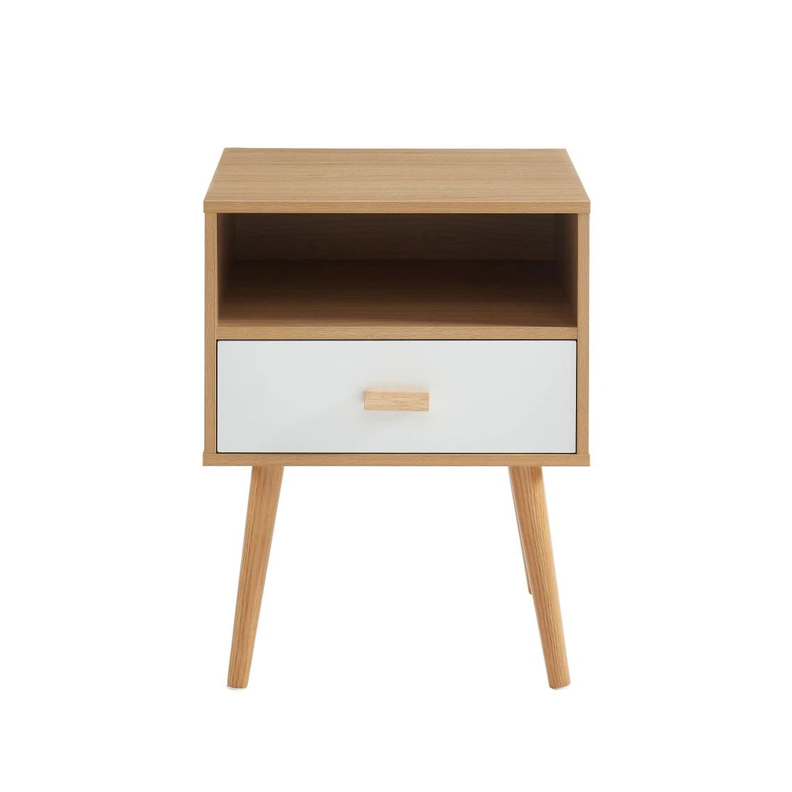 Baita Table De Chevet ULOS Décor Bois Et Blanc 1 Tiroir 1 Niche - L40cm 4 Baita Table De Chevet ULOS Décor Bois Et Blanc 1 Tiroir 1 Niche - L40cm – Image 4