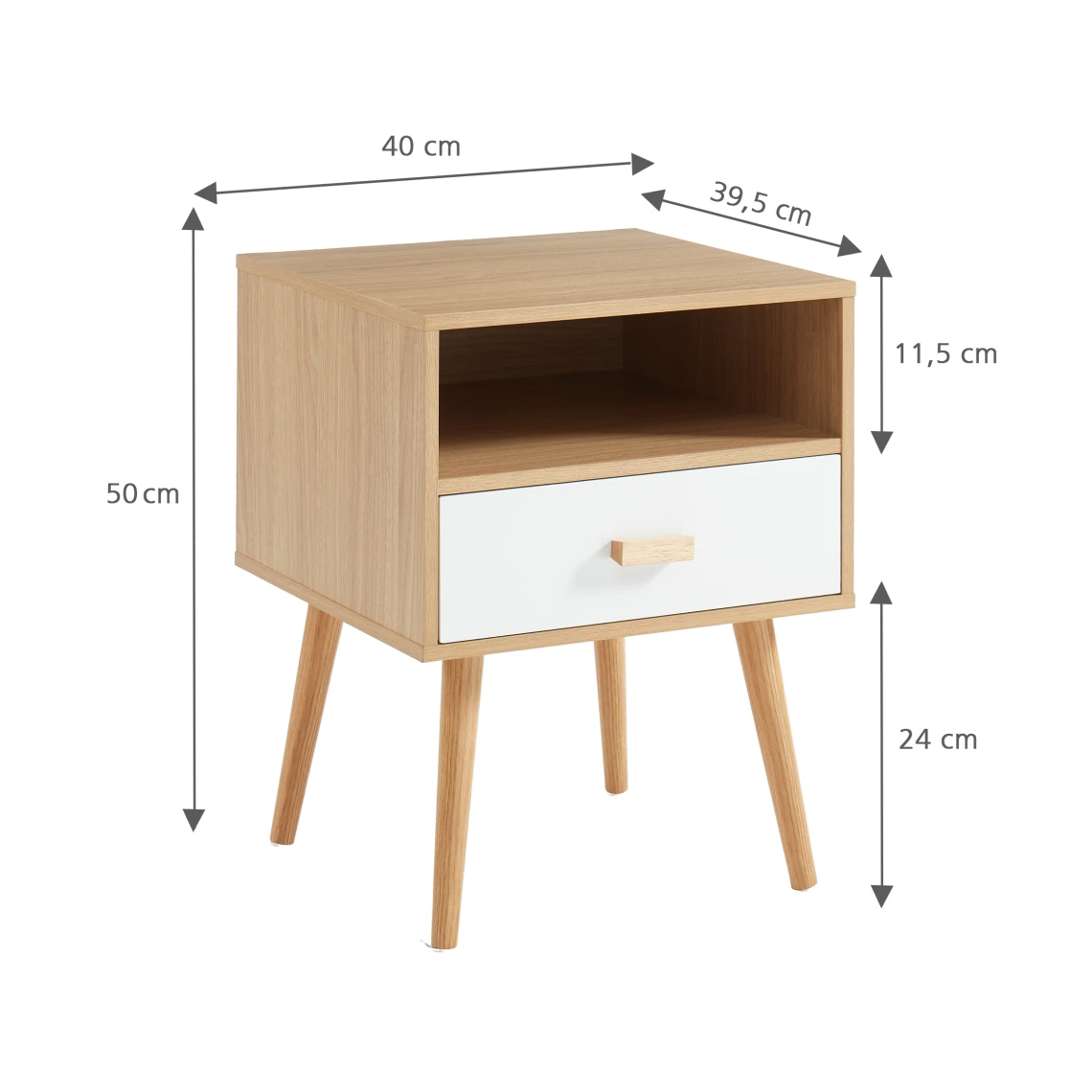 Baita Table De Chevet ULOS Décor Bois Et Blanc 1 Tiroir 1 Niche - L40cm 5 Baita Table De Chevet ULOS Décor Bois Et Blanc 1 Tiroir 1 Niche - L40cm – Image 5