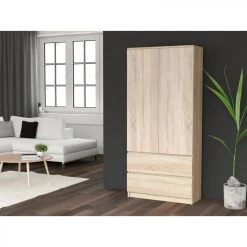 Hucoco TURIN | Armoire Style Moderne Chambre Salon | Penderie Multifonctions ... -Magasin Dépôt Privé turin armoire style moderne chambre salon penderie multifonctions 2 portes tiroirs dressing systeme tip on sonoma 9716382 25159370 1140x1140