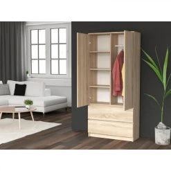 Hucoco TURIN | Armoire Style Moderne Chambre Salon | Penderie Multifonctions ... -Magasin Dépôt Privé turin armoire style moderne chambre salon penderie multifonctions 2 portes tiroirs dressing systeme tip on sonoma 9716382 25159372 1140x1140
