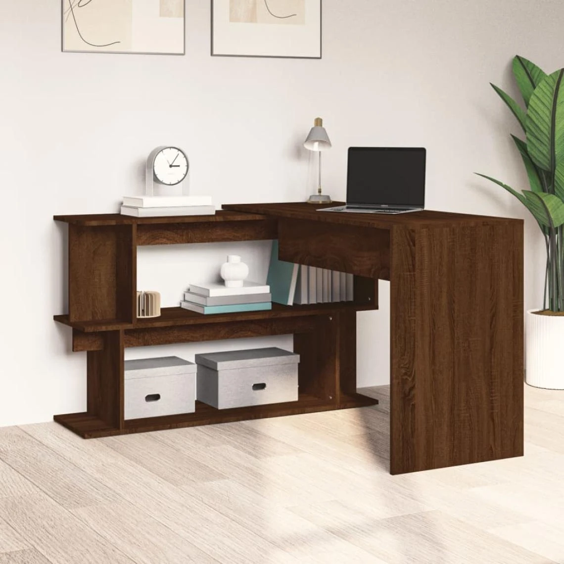 VidaXL Bureau D'angle Chêne Marron 200x50x76 Cm Bois D'ingénierie 2 VidaXL Bureau D'angle Chêne Marron 200x50x76 Cm Bois D'ingénierie – Image 2