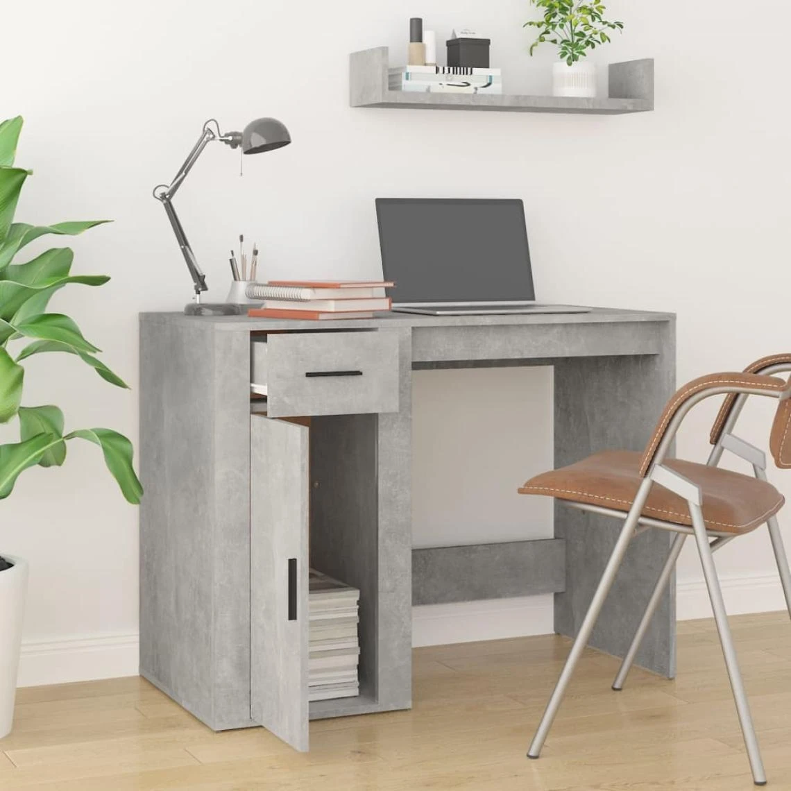 VidaXL Bureau Gris Béton 100x49x75 Cm Bois D'ingénierie 2 VidaXL Bureau Gris Béton 100x49x75 Cm Bois D'ingénierie – Image 2