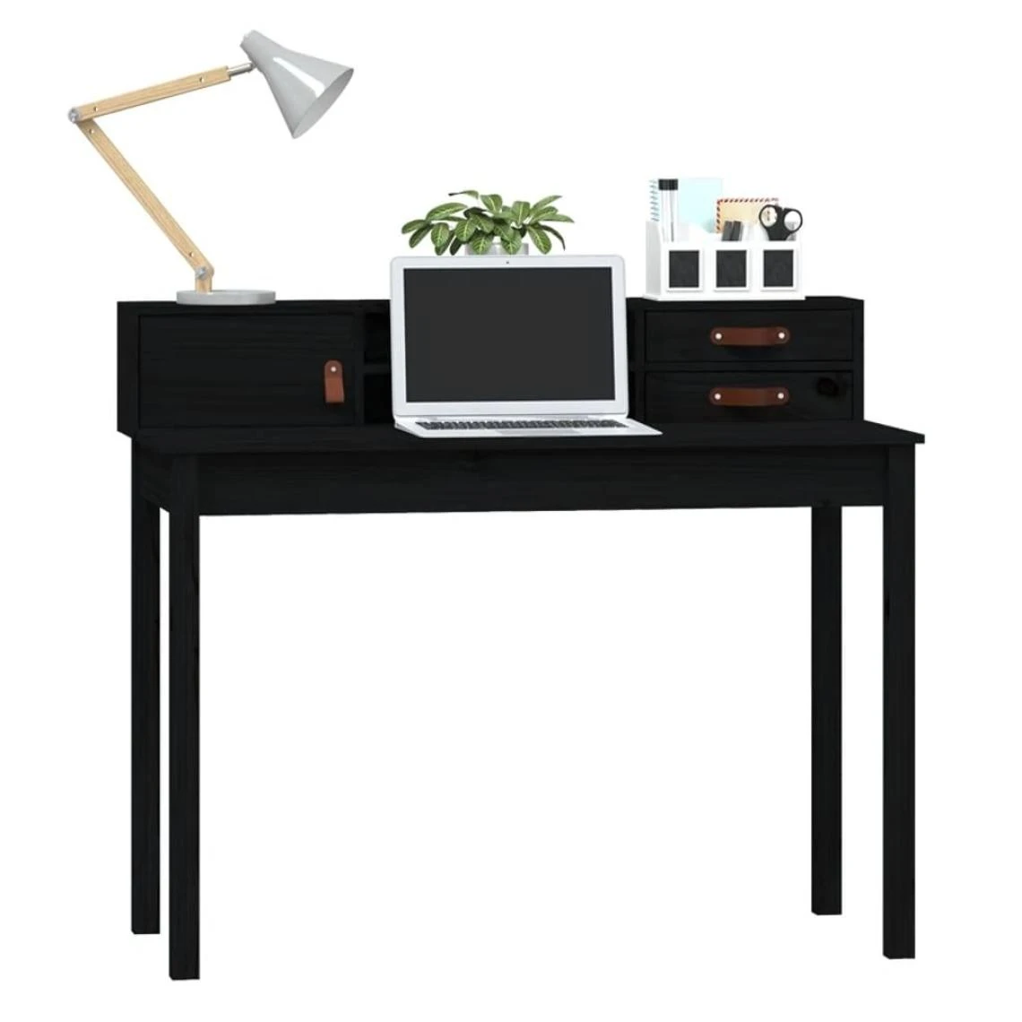 VidaXL Bureau Noir 110x50x93 Cm Bois Massif De Pin 3 VidaXL Bureau Noir 110x50x93 Cm Bois Massif De Pin – Image 3