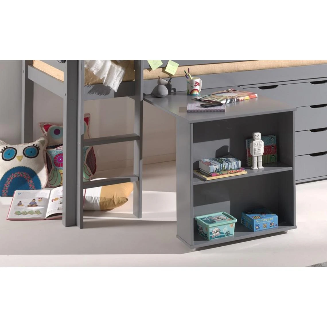 Vipack Bureau De Lit Enfant Pino 94cm Gris 2 Vipack Bureau De Lit Enfant Pino 94cm Gris – Image 2