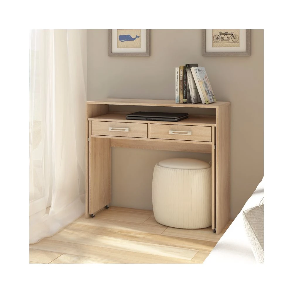 Selsey Bureau Coiffeuse / Bureau Extensible - COCO - 100 Cm - Effet Chêne - ... 2 Selsey Bureau Coiffeuse / Bureau Extensible - COCO - 100 Cm - Effet Chêne - ... – Image 2